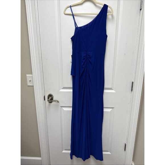 Adrianna Papell Size 12 Blue One Shoulder Jersey Maxi Dress Gown Cocktail Formal - Picture 6 of 11